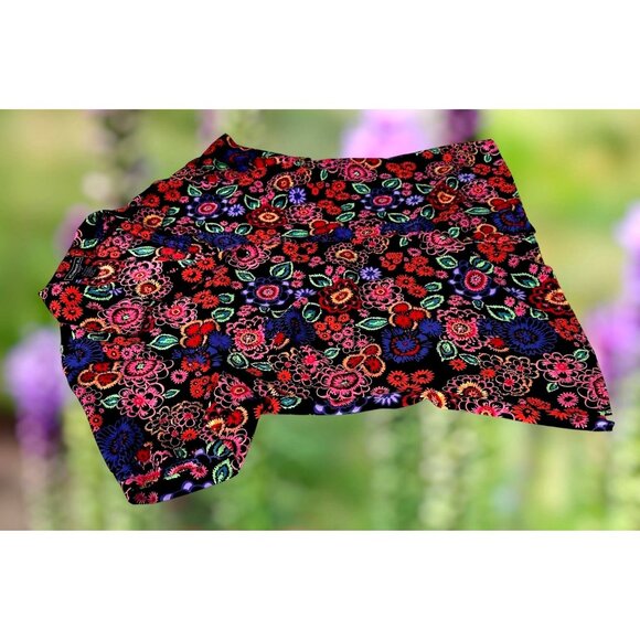 VTG Elementz Blouse Woman 1X Black Floral Shirt Button Short Sleeves Psy… - Picture 6 of 12